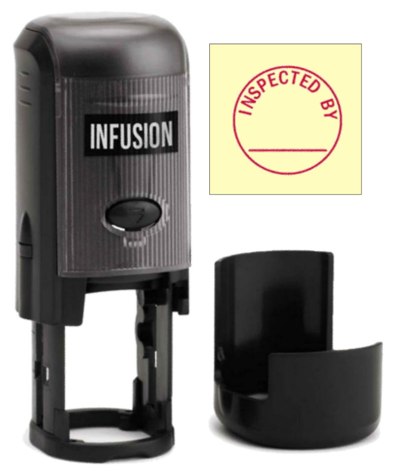 Infusion Inspected by Round Self-Inking Stock Rubber Stamp (3/4'' Diameter) - Red Ink - Image 1